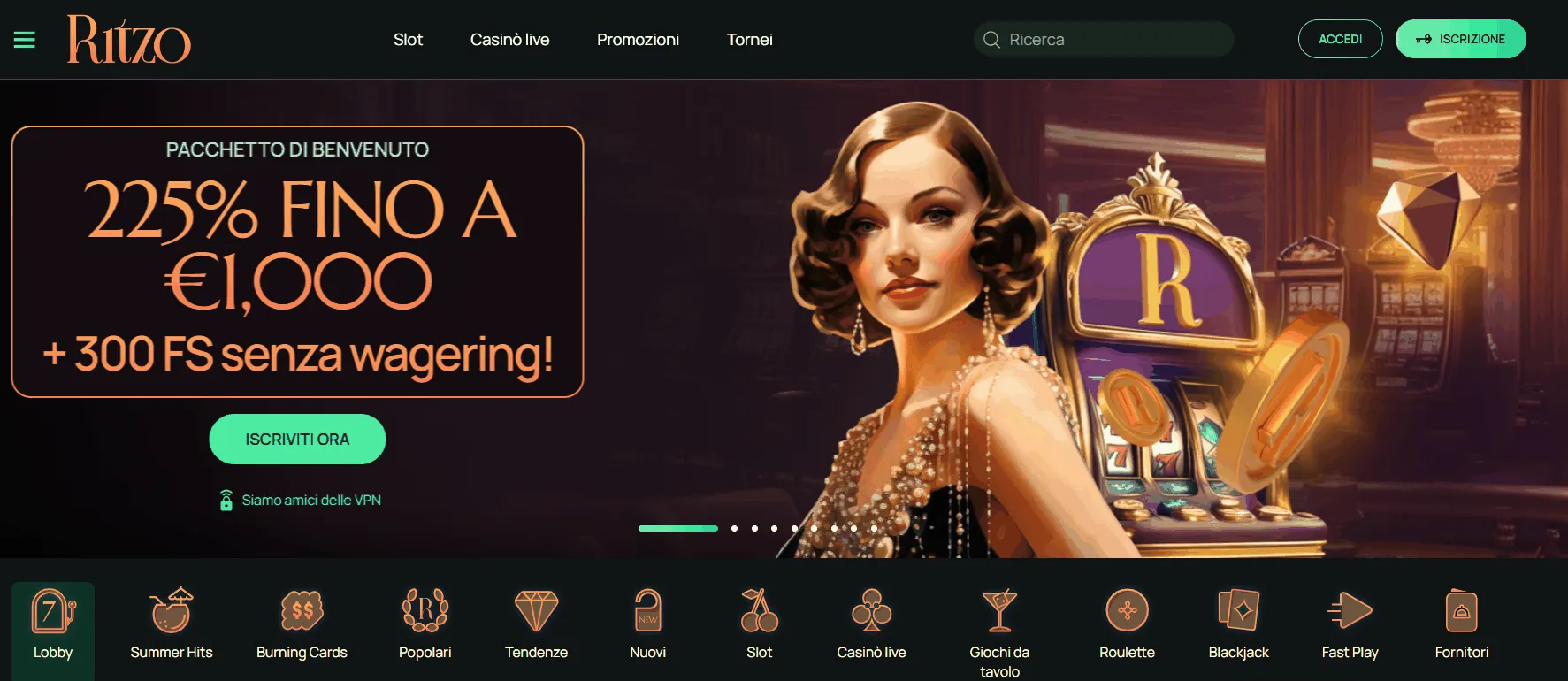 Pagina iniziale del casinò Ritzo Offerta di benvenuto Ritzo Casino